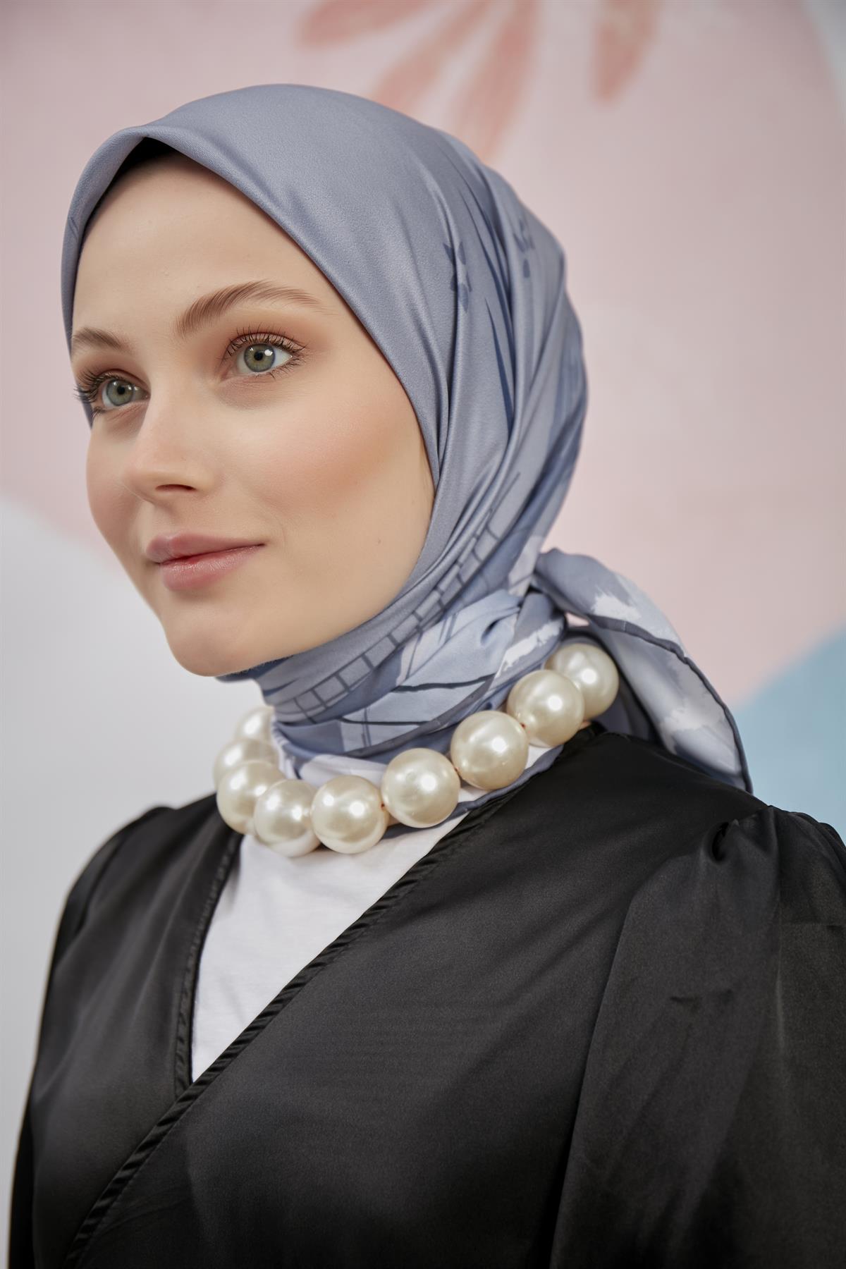Twill Eşarp Canvas Desen Gri