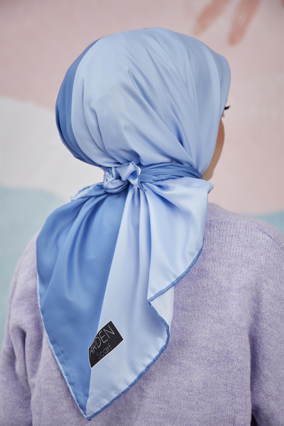 Twill Eşarp 2 Renkli Desen İndigo-Bebe Mavisi