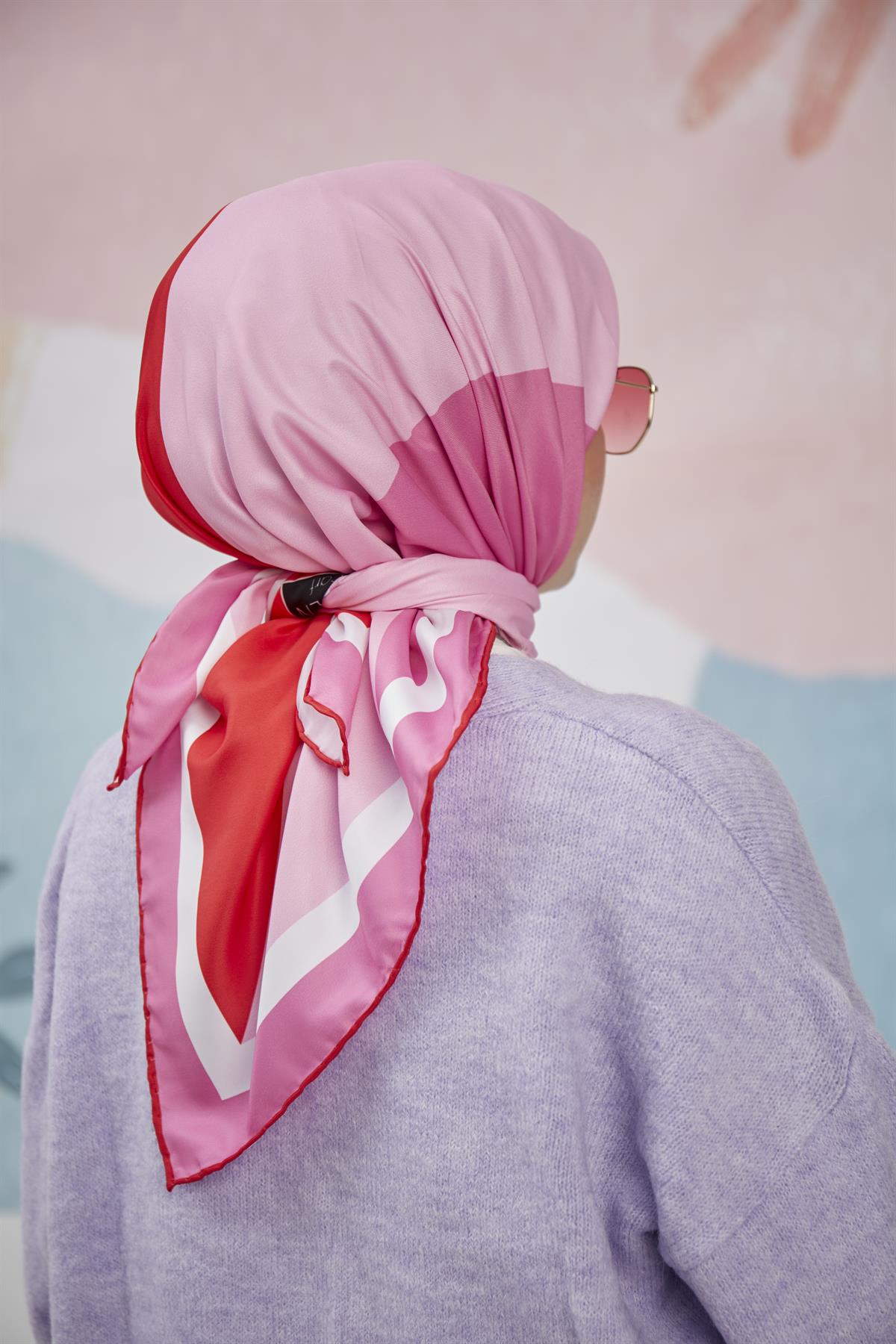 Twill Eşarp 3 Renkli Desen Kırmızı