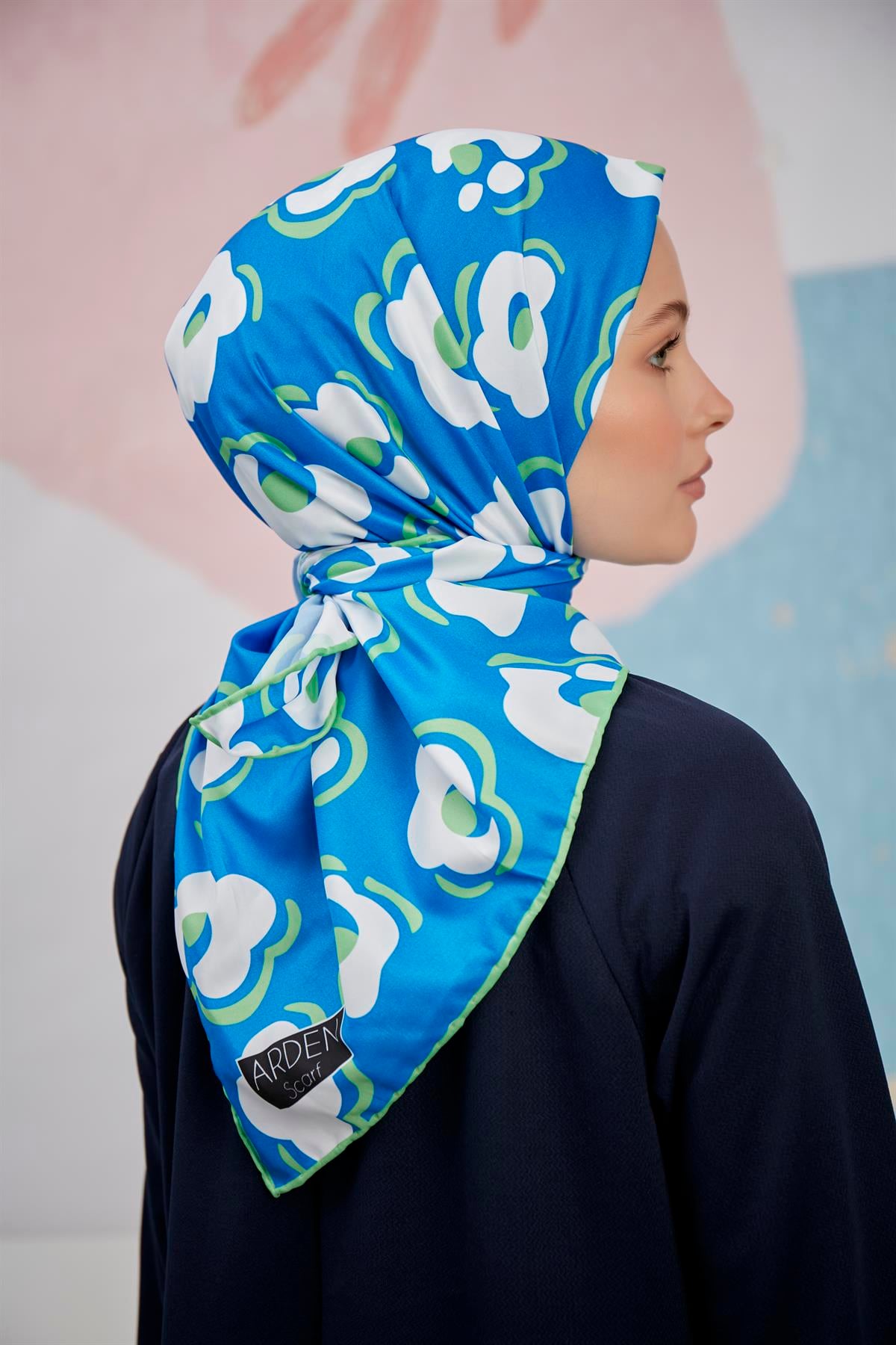 Twill Eşarp Çiçek Desen Mavi