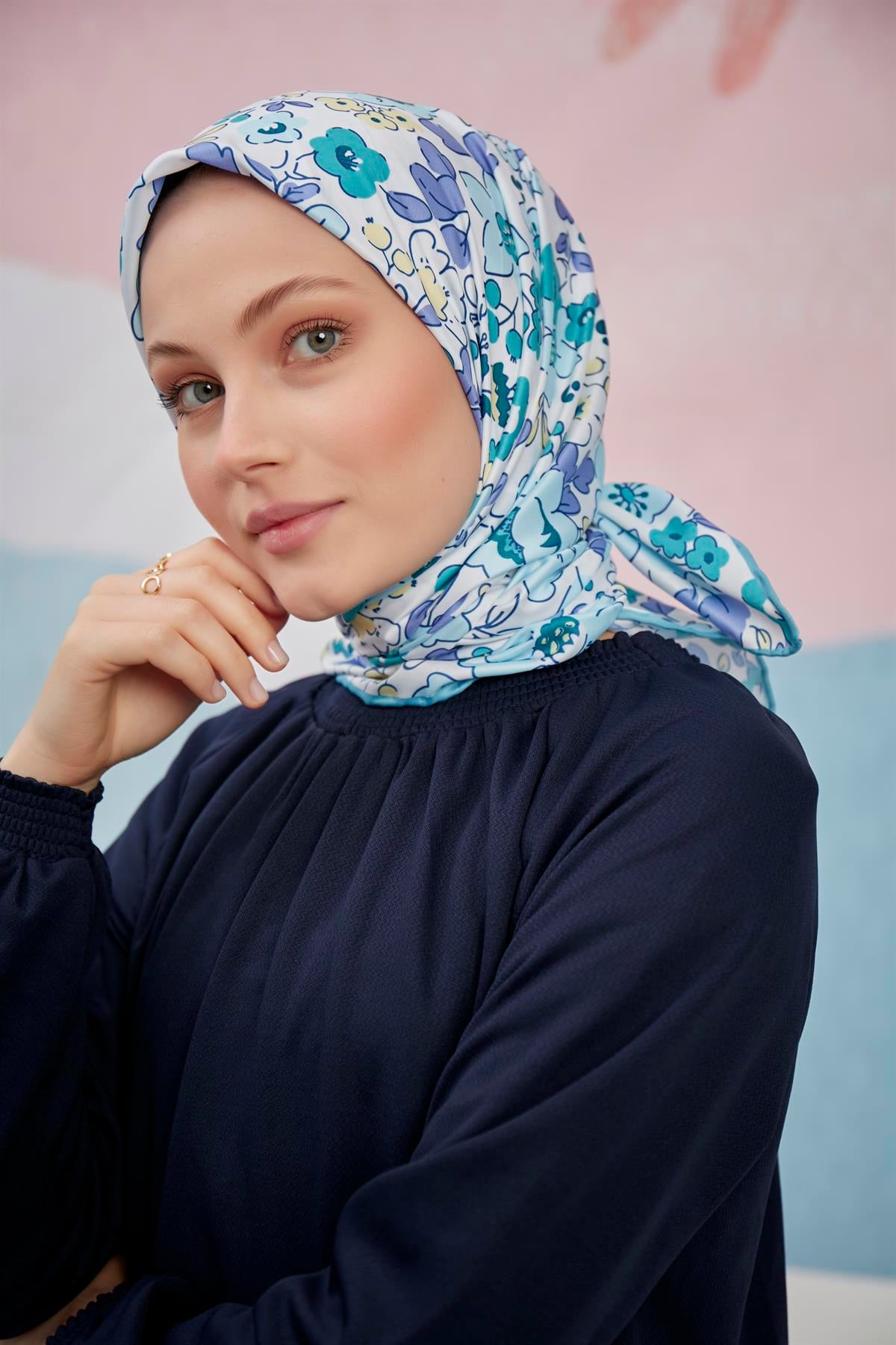 Twill Eşarp Doisy Desen Mavi