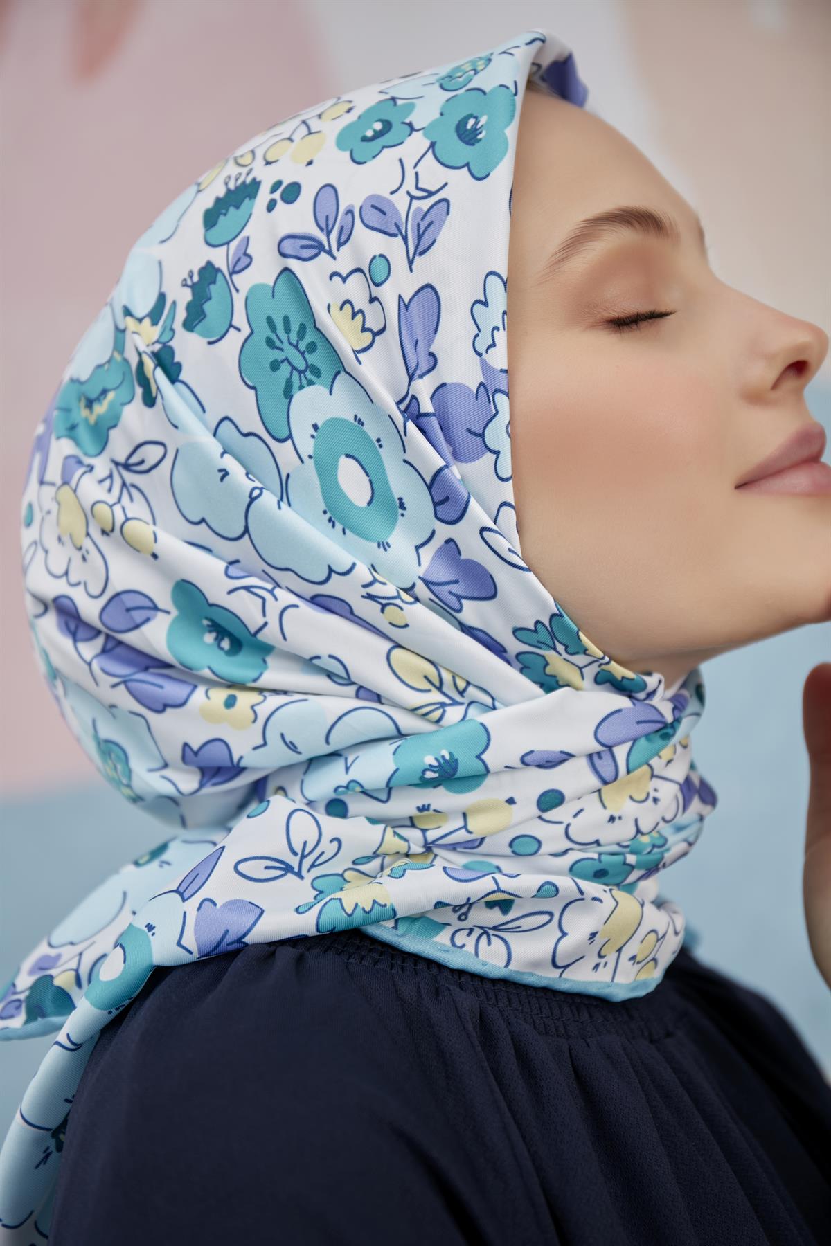 Twill Eşarp Doisy Desen Mavi