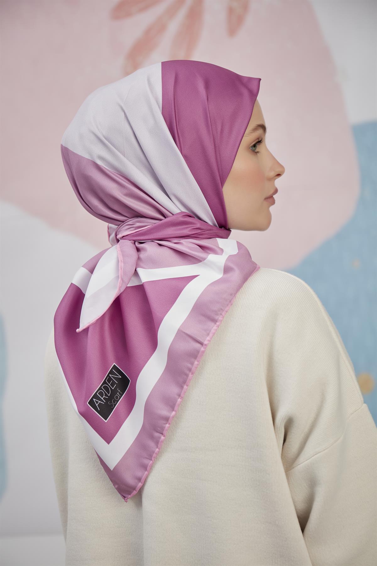 Twill Eşarp 3 Renkli Desen Pembe