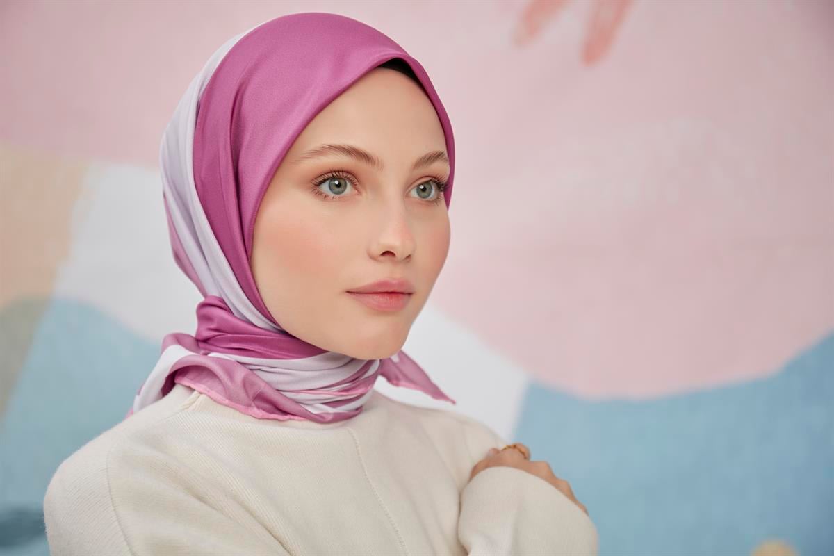 Twill Eşarp 3 Renkli Desen Pembe