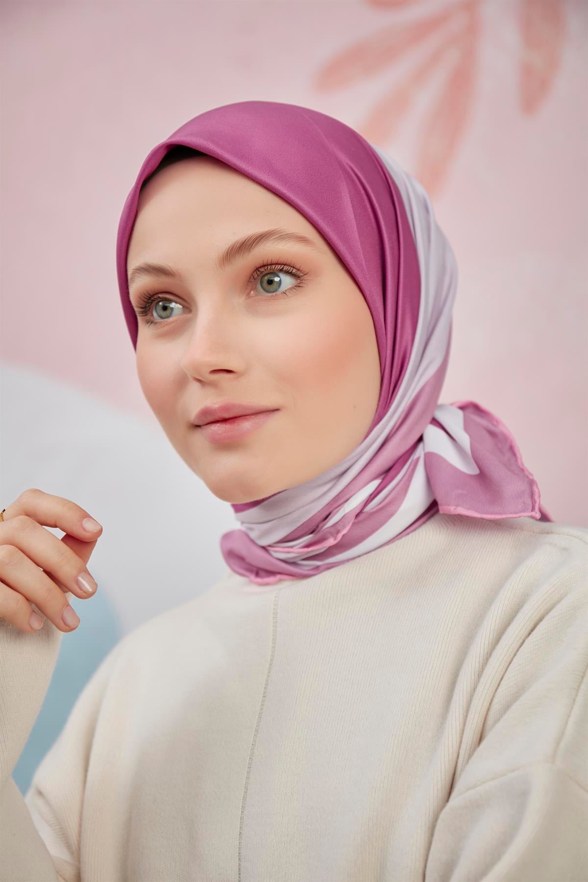 Twill Eşarp 3 Renkli Desen Pembe