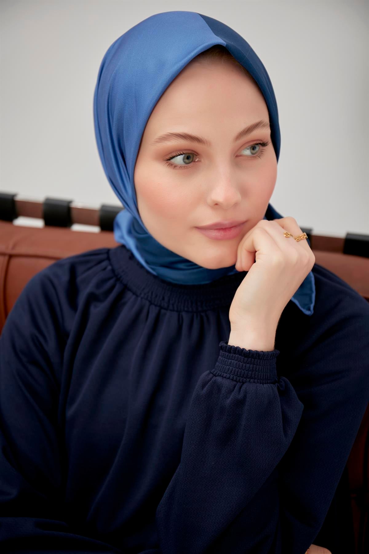 Twill Eşarp 2 Renkli Desen Petrol-Mavi