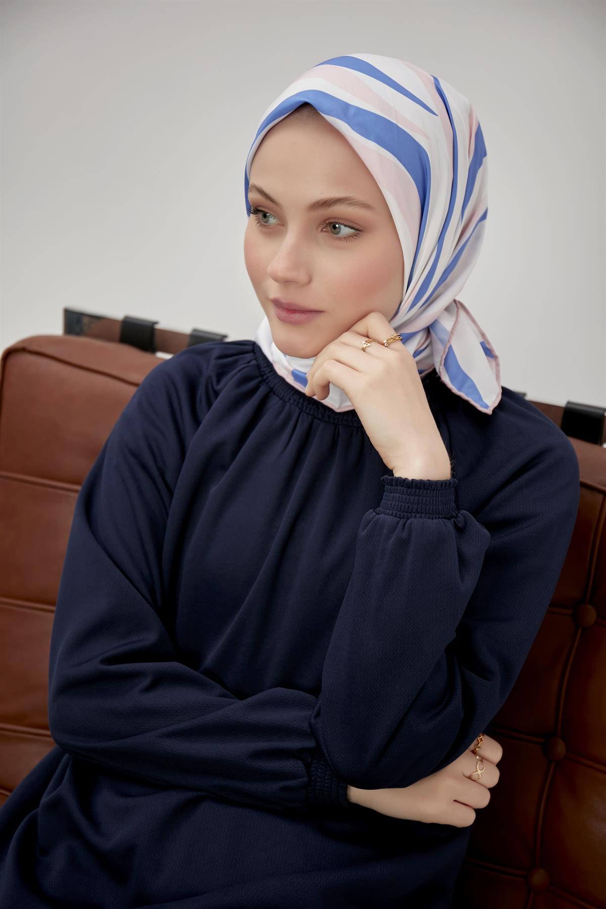 Twill Eşarp Wave Desen Pudra