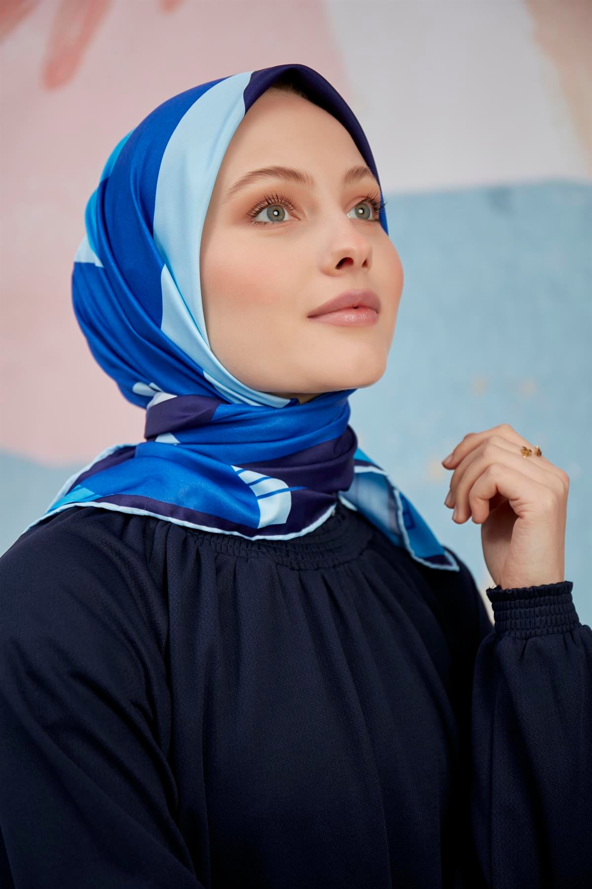 Twill Eşarp Geometrik Desen Saks