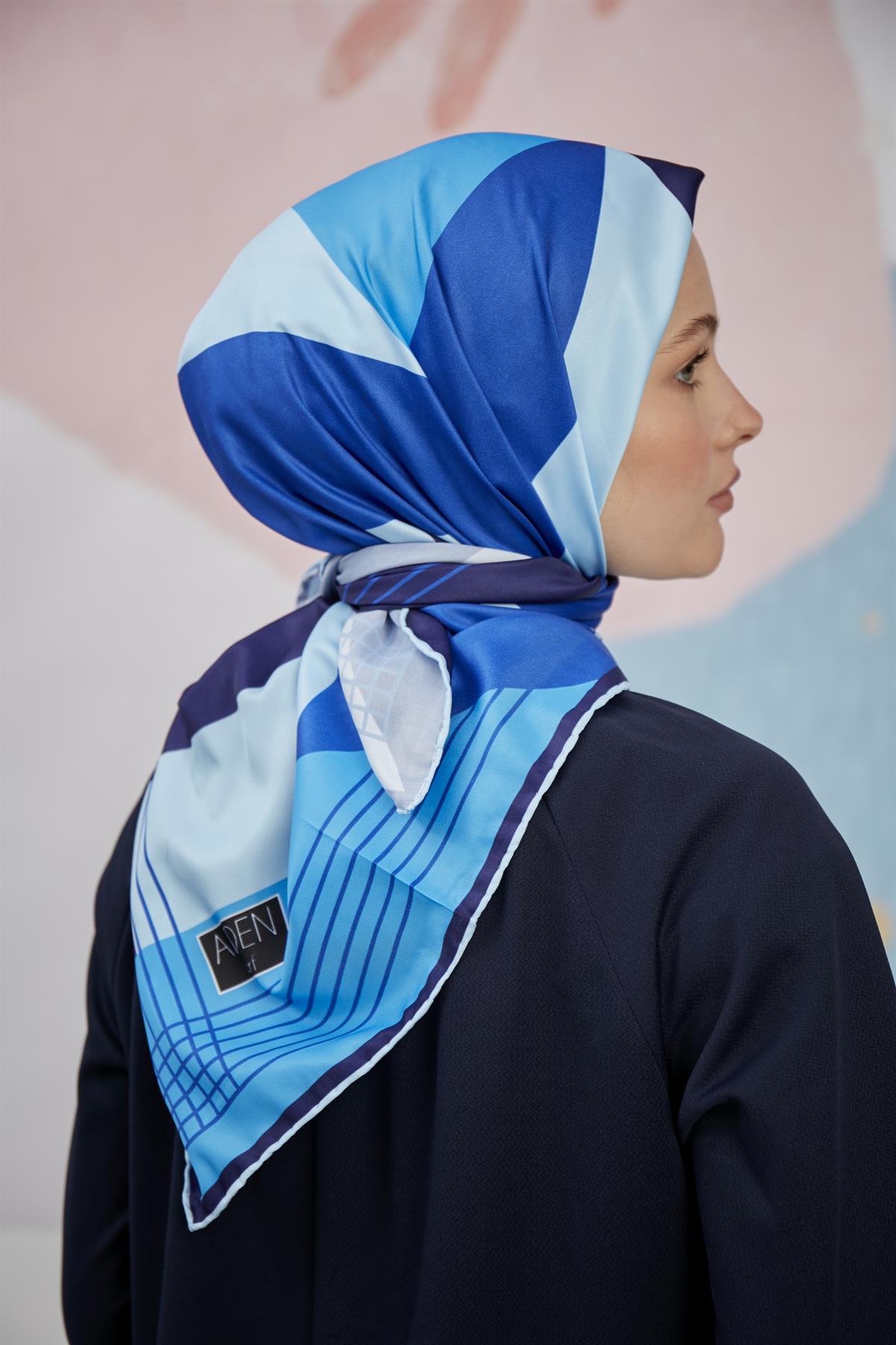 Twill Eşarp Geometrik Desen Saks