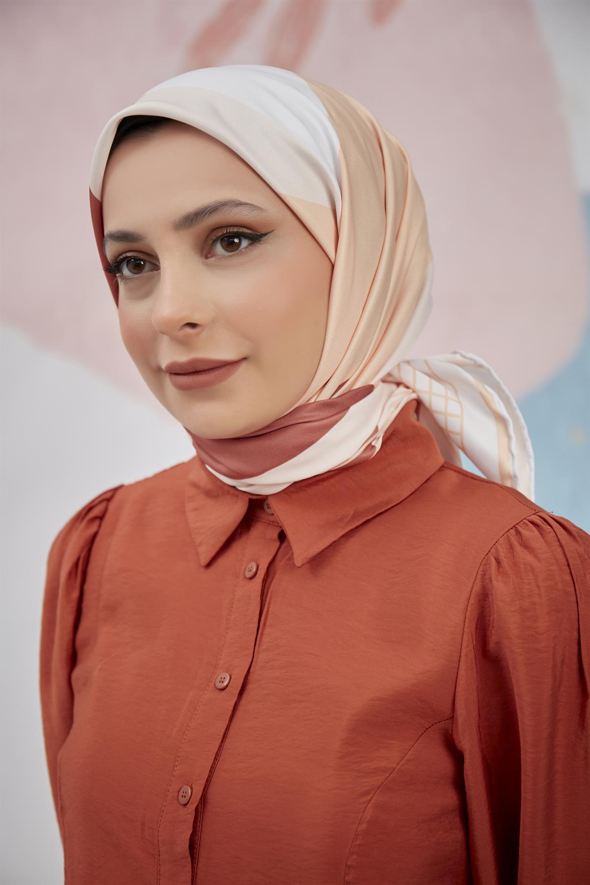 Twill Eşarp Labirent Desen Somon