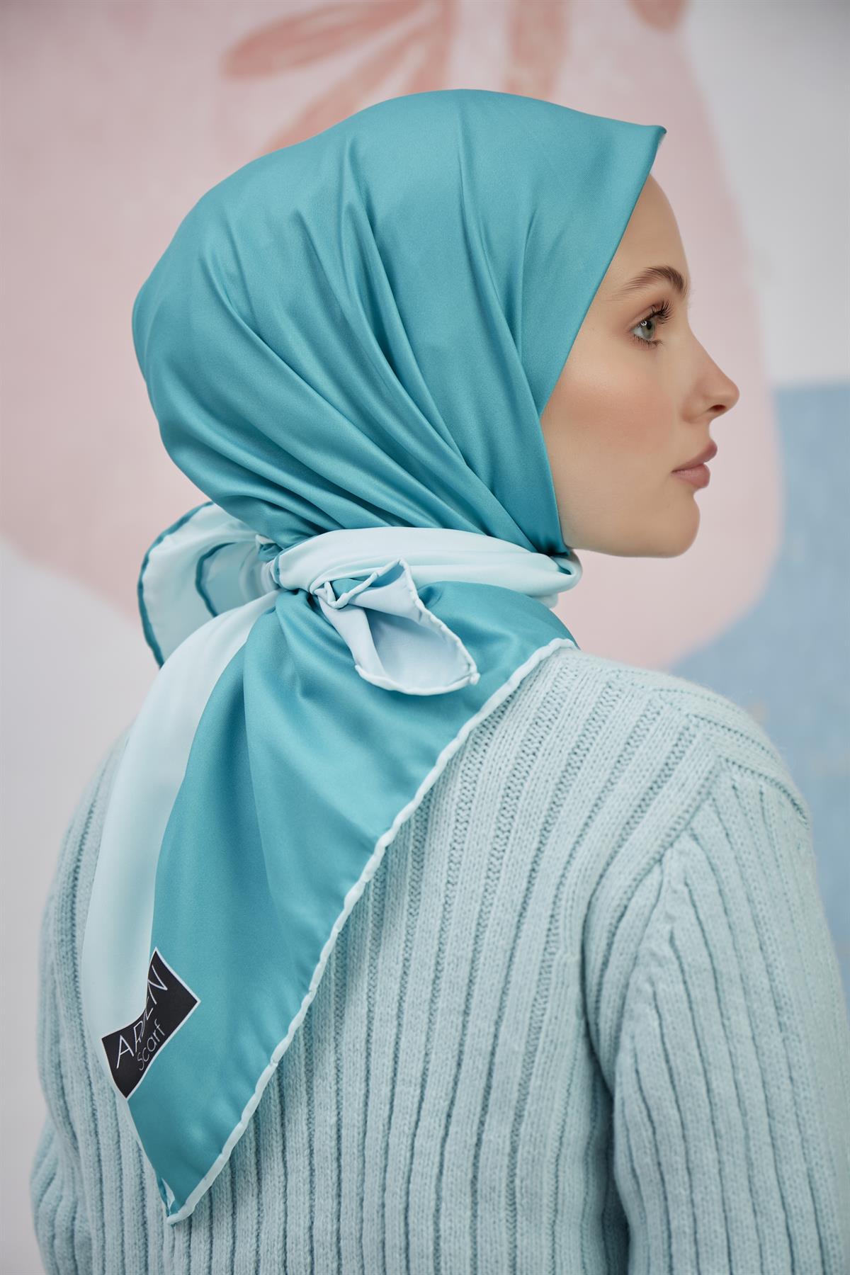 Twill Eşarp 2 Renkli Desen Su Yeşili-Mint Yeşili