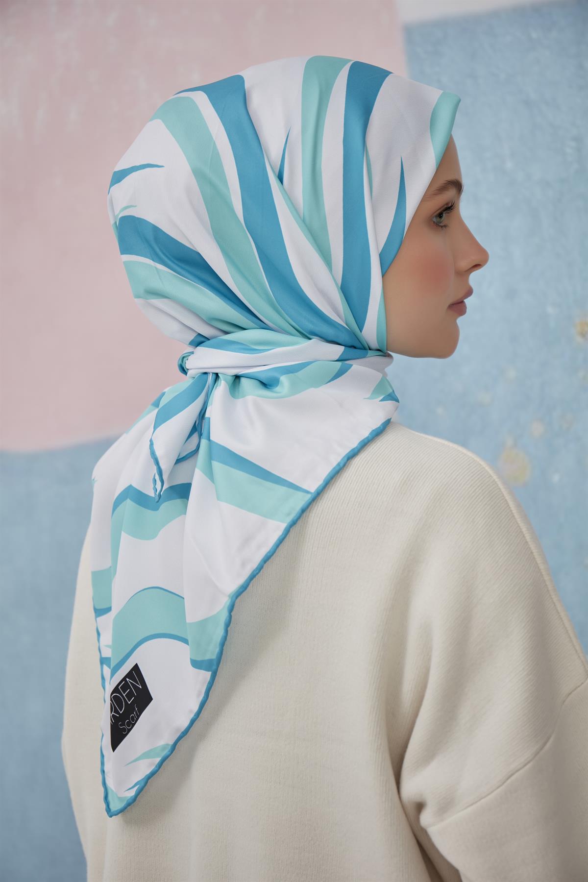 Twill Eşarp Wave Desen Su Yeşili