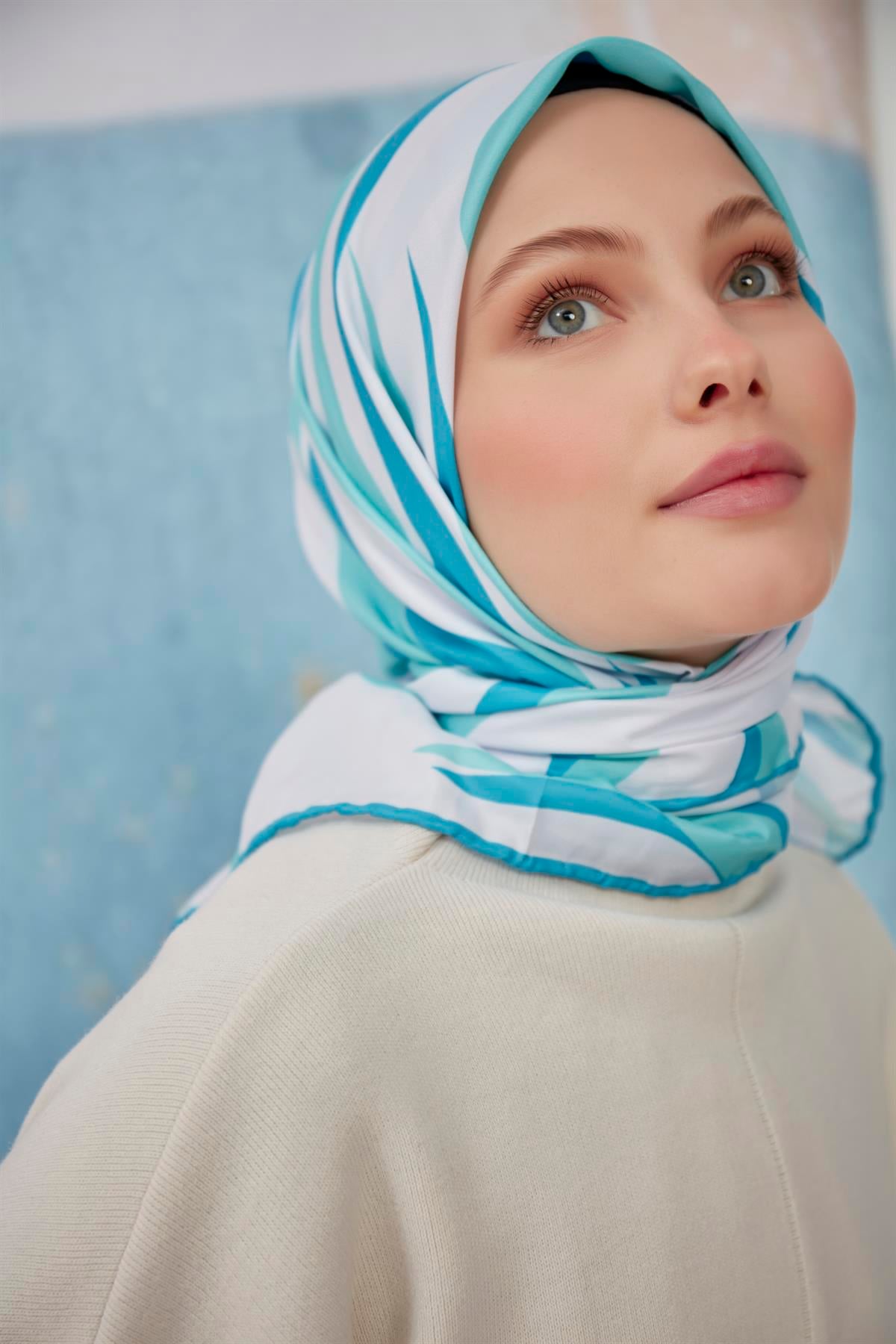 Twill Eşarp Wave Desen Su Yeşili
