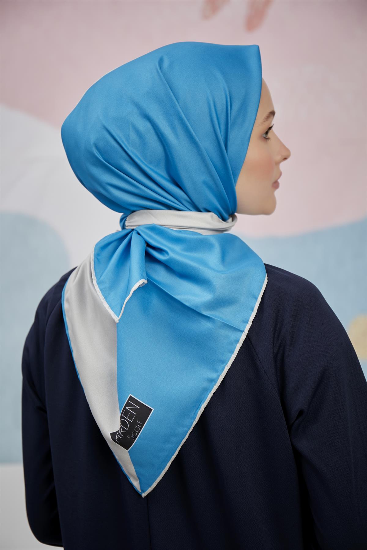 Twill Eşarp 2 Renkli Desen Taş-İndigo