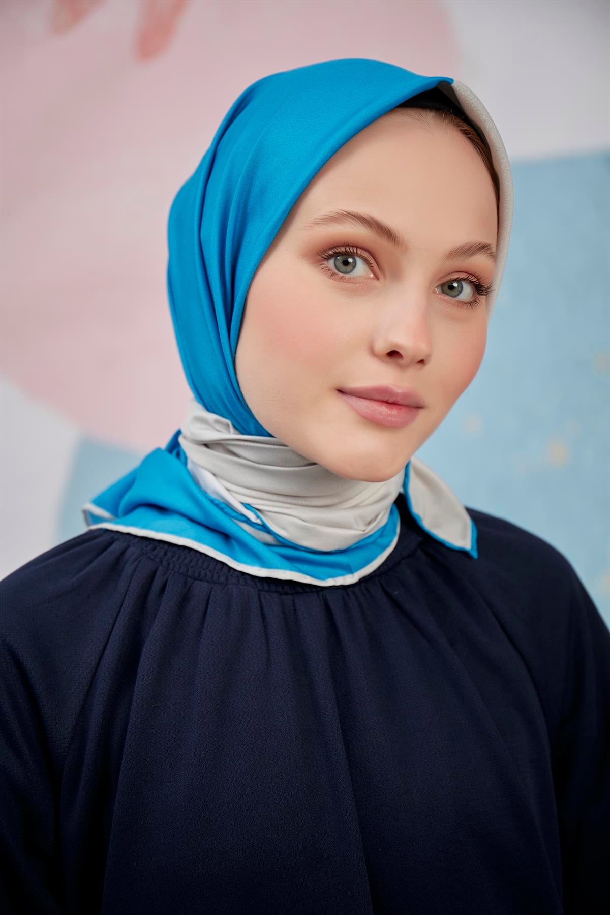 Twill Eşarp 2 Renkli Desen Taş-İndigo
