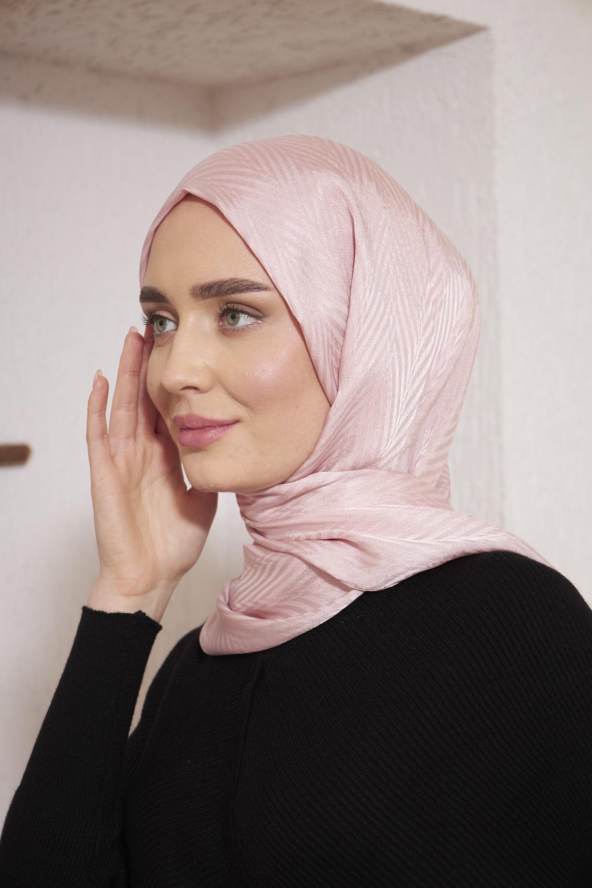 Parlak İtalyan Jakar Şal ZigZag Desen Gül Kurusu