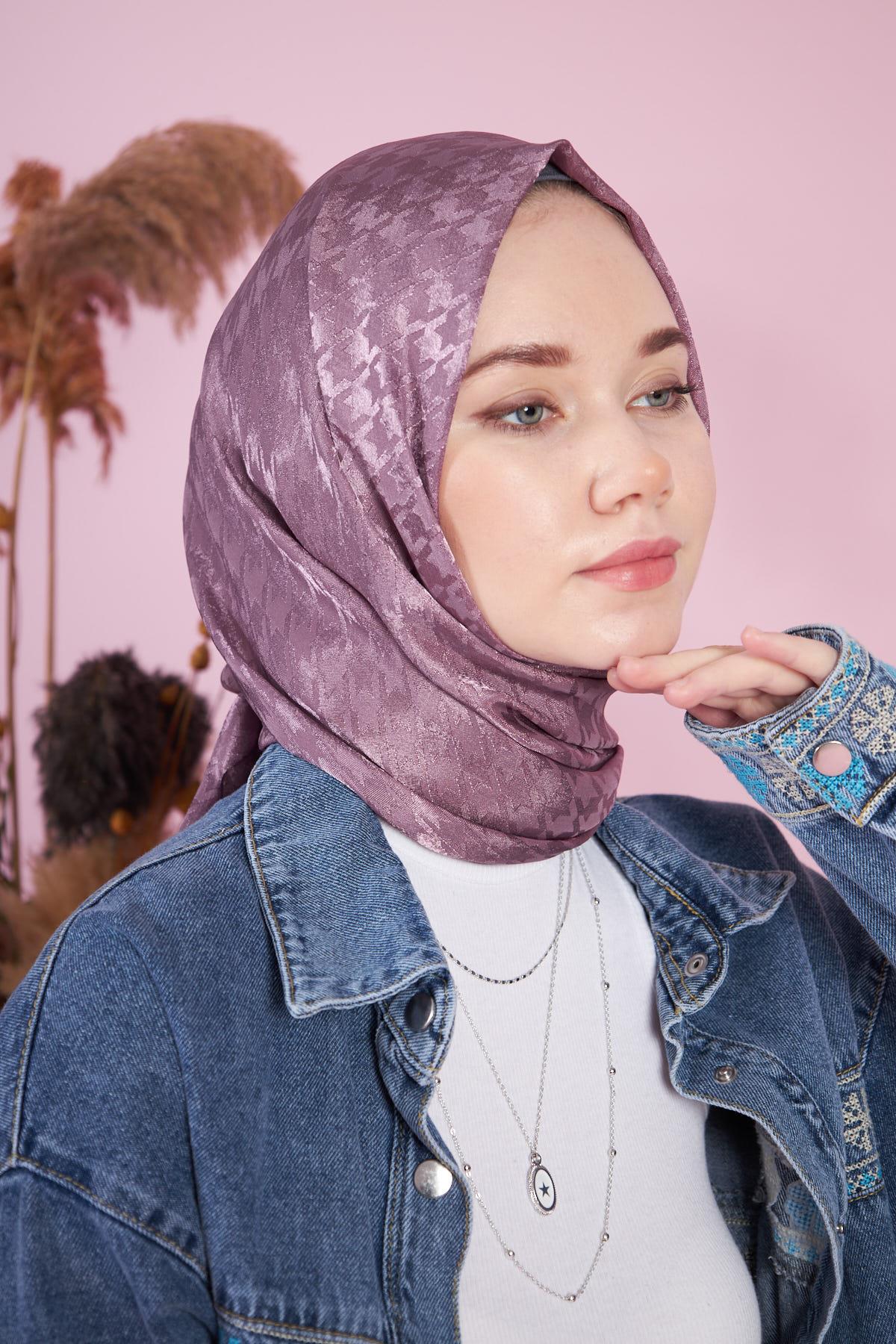 Parlak İtalyan Jakar Şal Kaz Ayağı Desen Menekşe