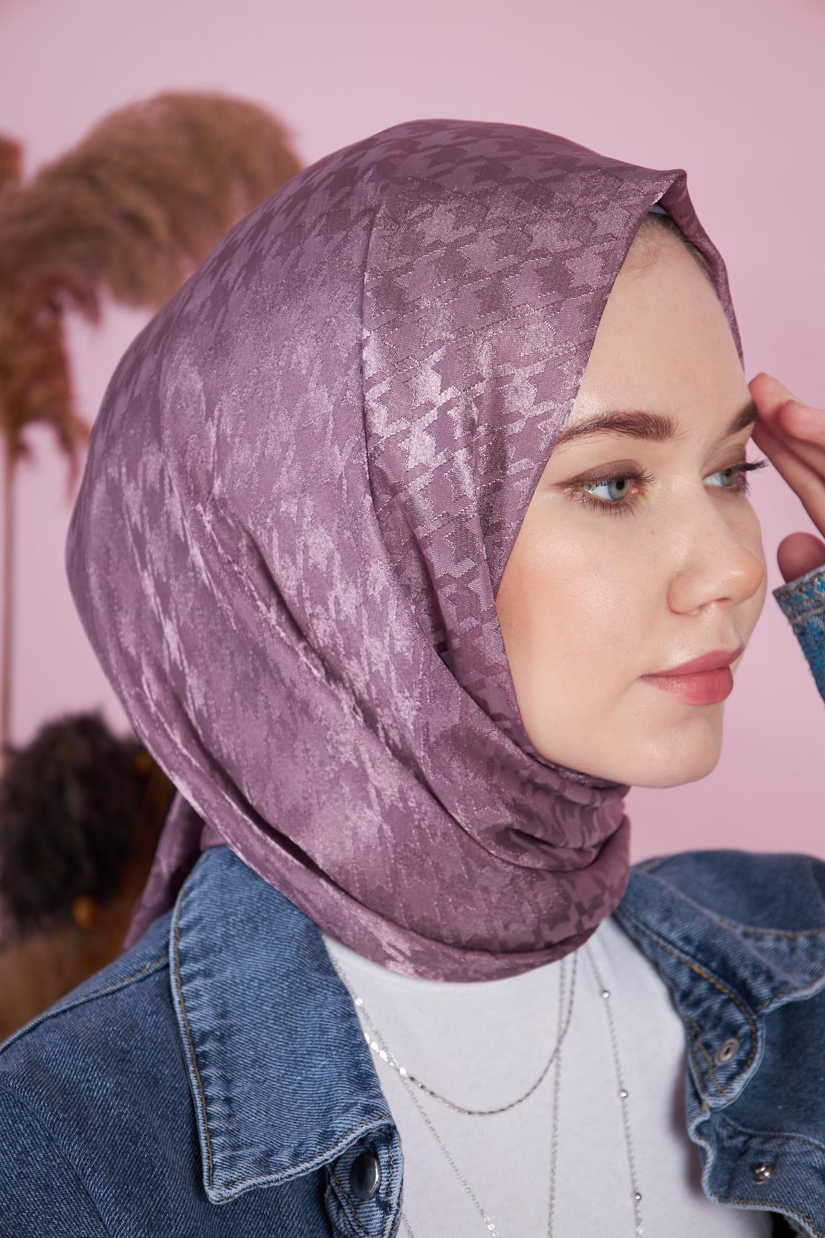 Parlak İtalyan Jakar Şal Kaz Ayağı Desen Menekşe