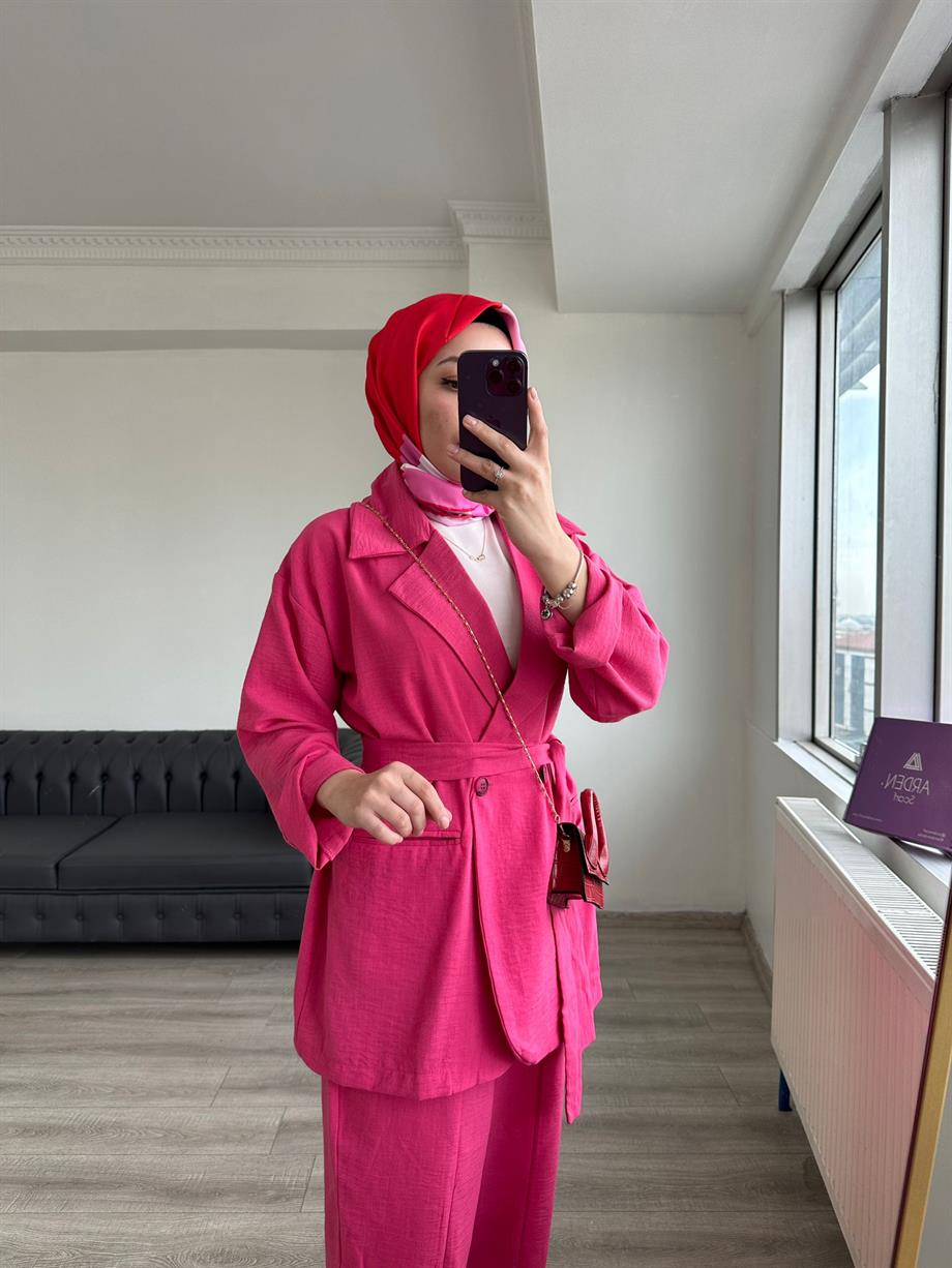 Keten Ceket Takımı Pembe
