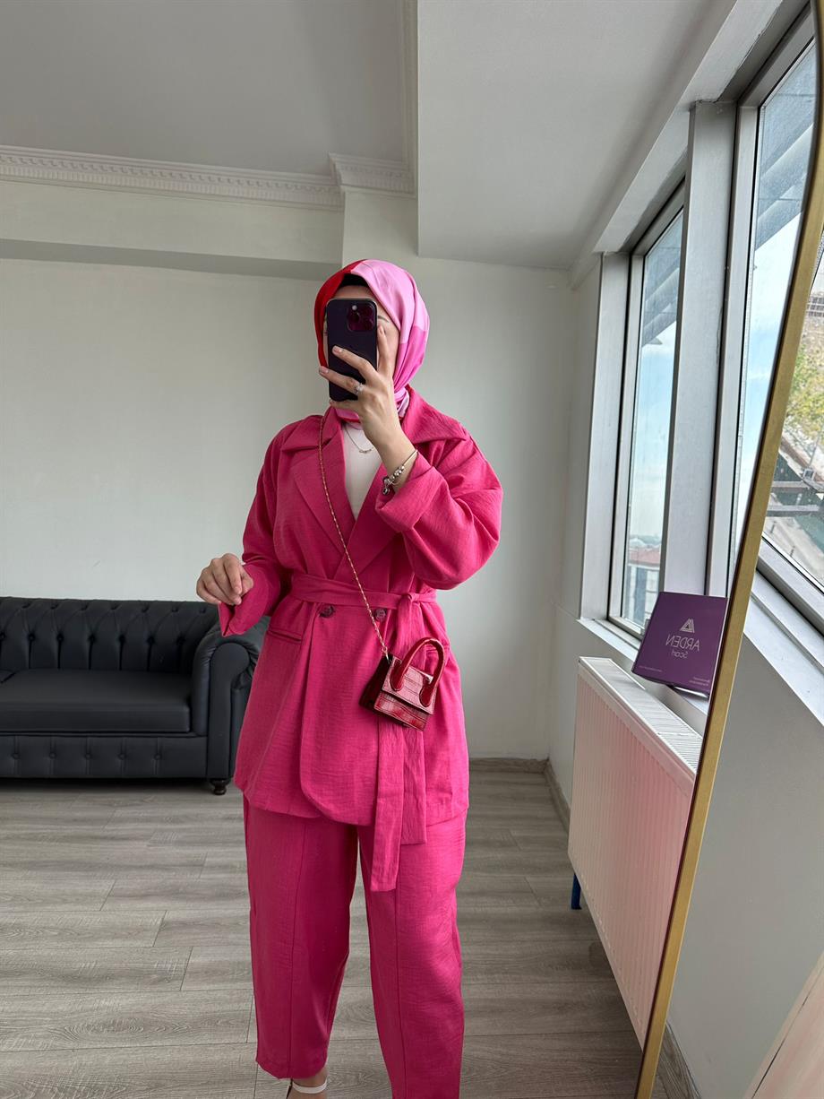 Keten Ceket Takımı Pembe