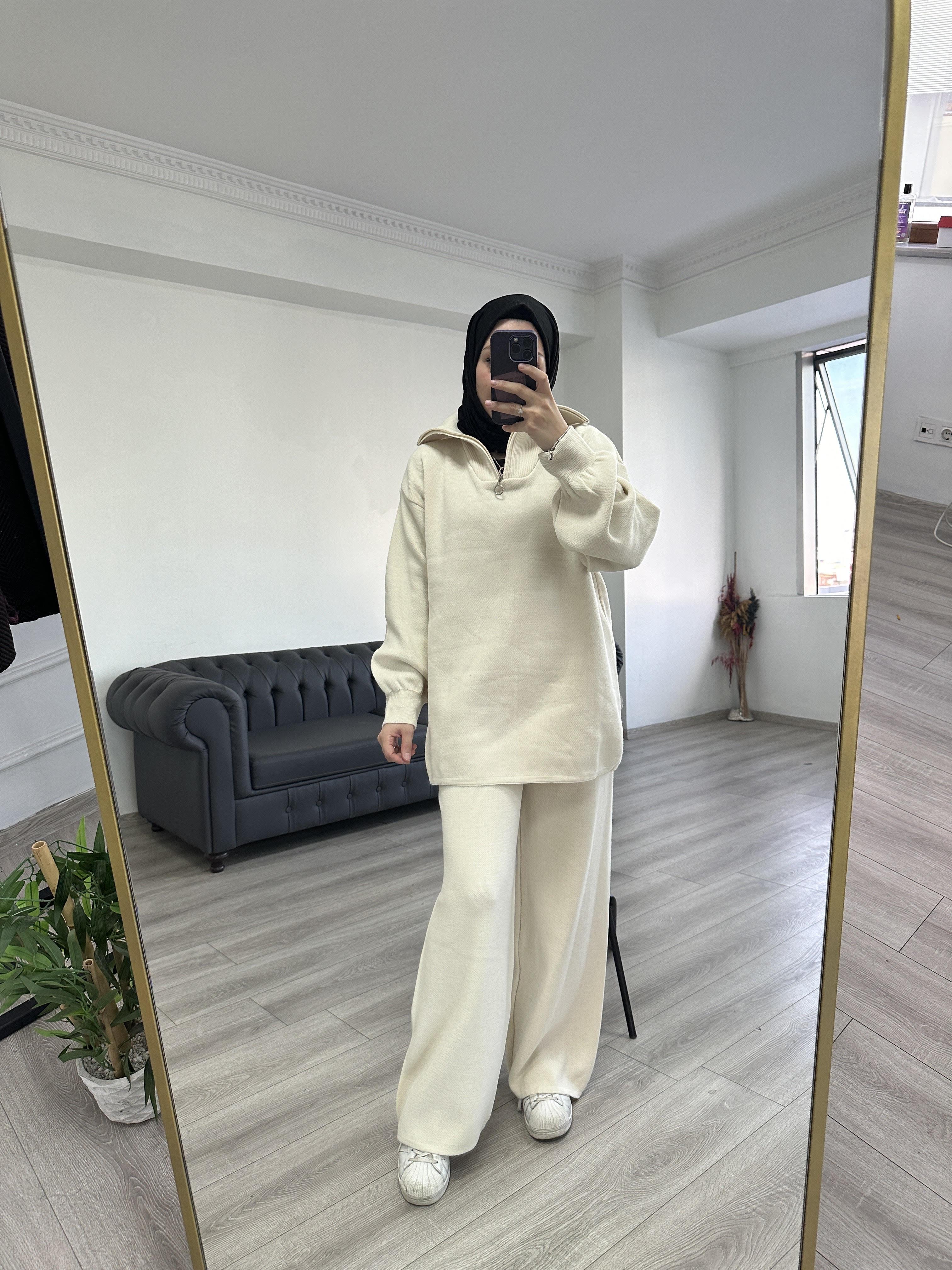 Triko Tunik Takım Krem