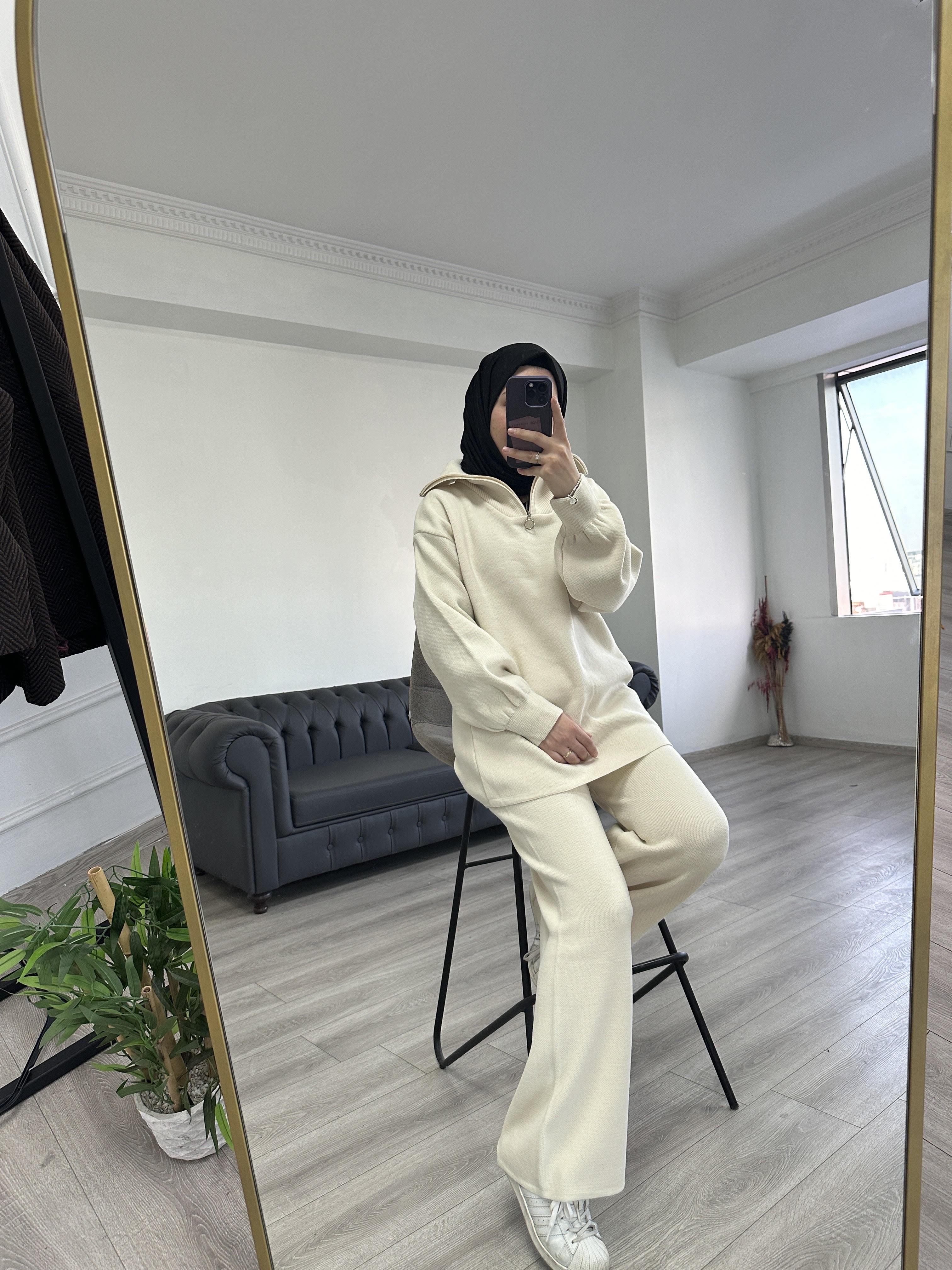 Triko Tunik Takım Krem