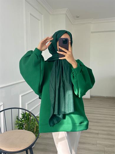 3 İplik Sweatshit Kapşonlu Benetton Yeşil