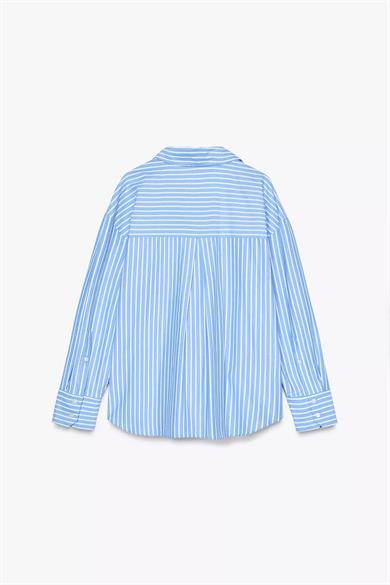 Basic Poplin Çizgili Mavi Gömlek