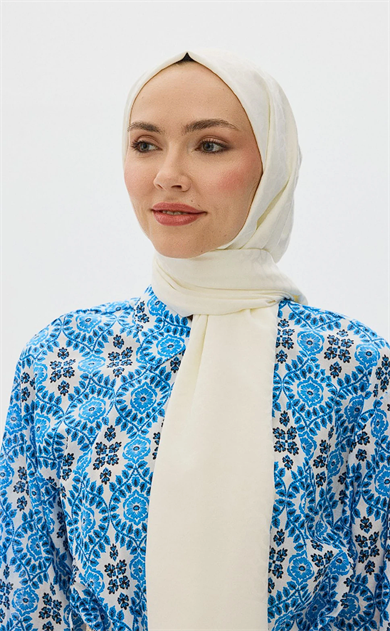 Bloom Desen Jakar Şal Ekru
