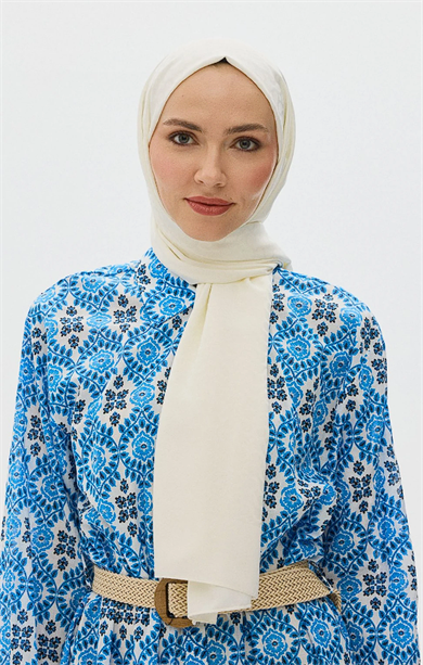 Bloom Desen Jakar Şal Ekru