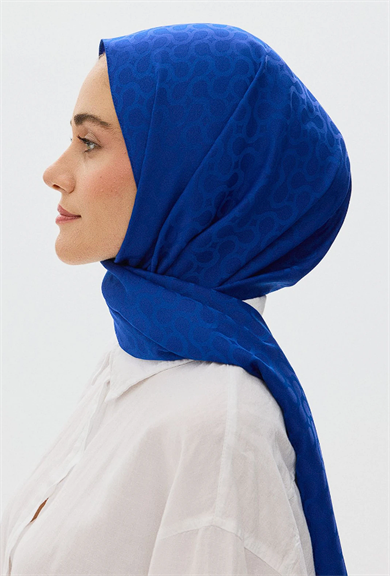 Bloom Desen Jakar Şal Saks Mavisi
