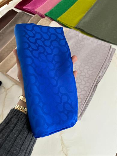 Bloom Desen Jakar Şal Saks Mavisi
