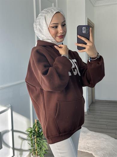 BOSTON Sweatshirt Kapşonlu ACI KAHVE