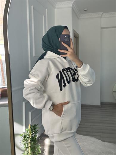 BOSTON Sweatshirt Kapşonlu BEYAZ