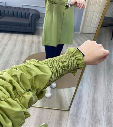 Büzgü Kol Detaylı Gömlek Yağ Yeşili