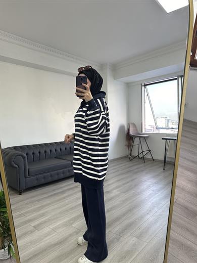 Çizgili Triko Tunik Takım Lacivert