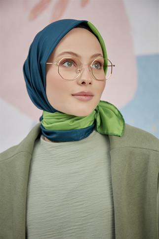 Twill Eşarp 2 Renkli Desen Benetton-Yeşil