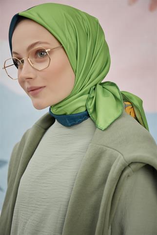 Twill Eşarp 2 Renkli Desen Benetton-Yeşil
