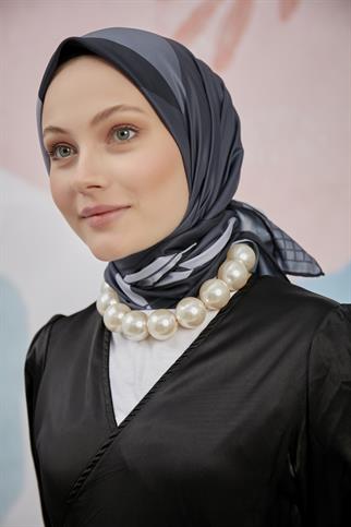 Twill Eşarp Geometrik Desen Füme