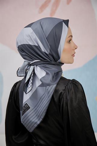 Twill Eşarp Geometrik Desen Füme