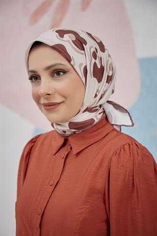 Twill Eşarp Çiçek Desen Kahve