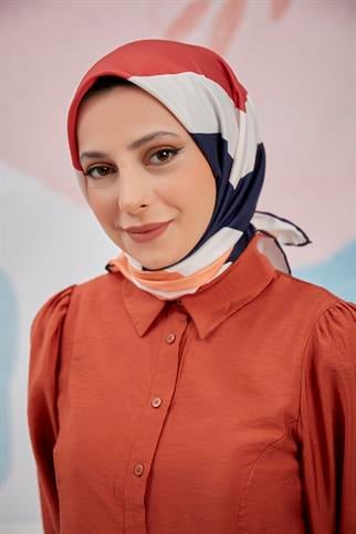 Twill Eşarp Çizgi Desen Kiremit