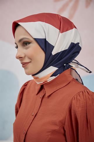 Twill Eşarp Çizgi Desen Kiremit