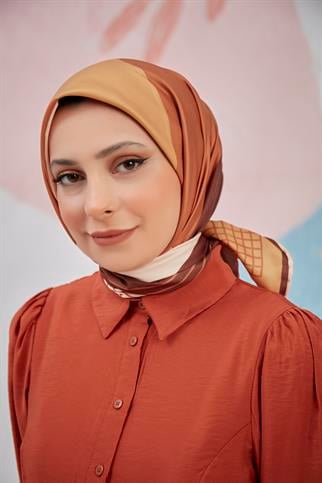 Twill Eşarp Labirent Desen Kiremit