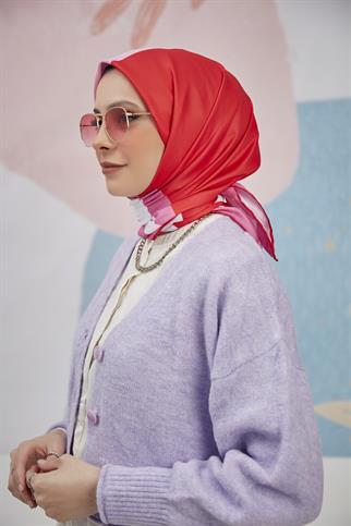 Twill Eşarp 3 Renkli Desen Kırmızı