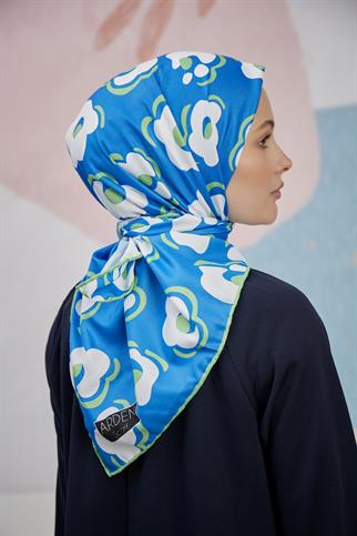 Twill Eşarp Çiçek Desen Mavi