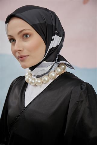 Twill Eşarp Botanik Desen Siyah