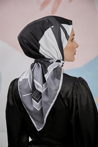 Twill Eşarp Botanik Desen Siyah