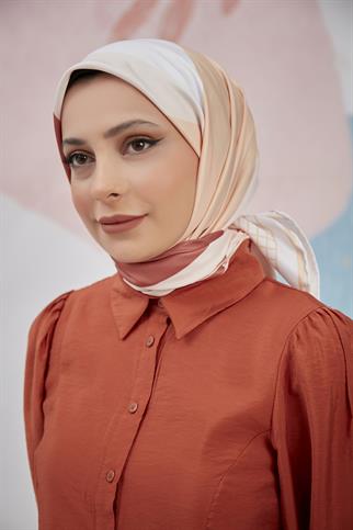 Twill Eşarp Labirent Desen Somon