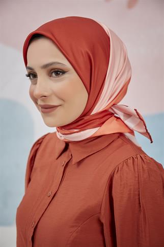 Twill Eşarp 3 Renkli Desen Turuncu